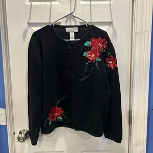 Poinsettia Christmas Embellished Women's Sweater Tiara International XL